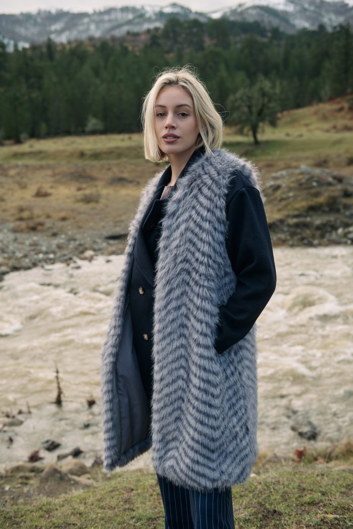 Γιλέκο Faux Fur Γκρι Ζεβρέ “Silver Mist”