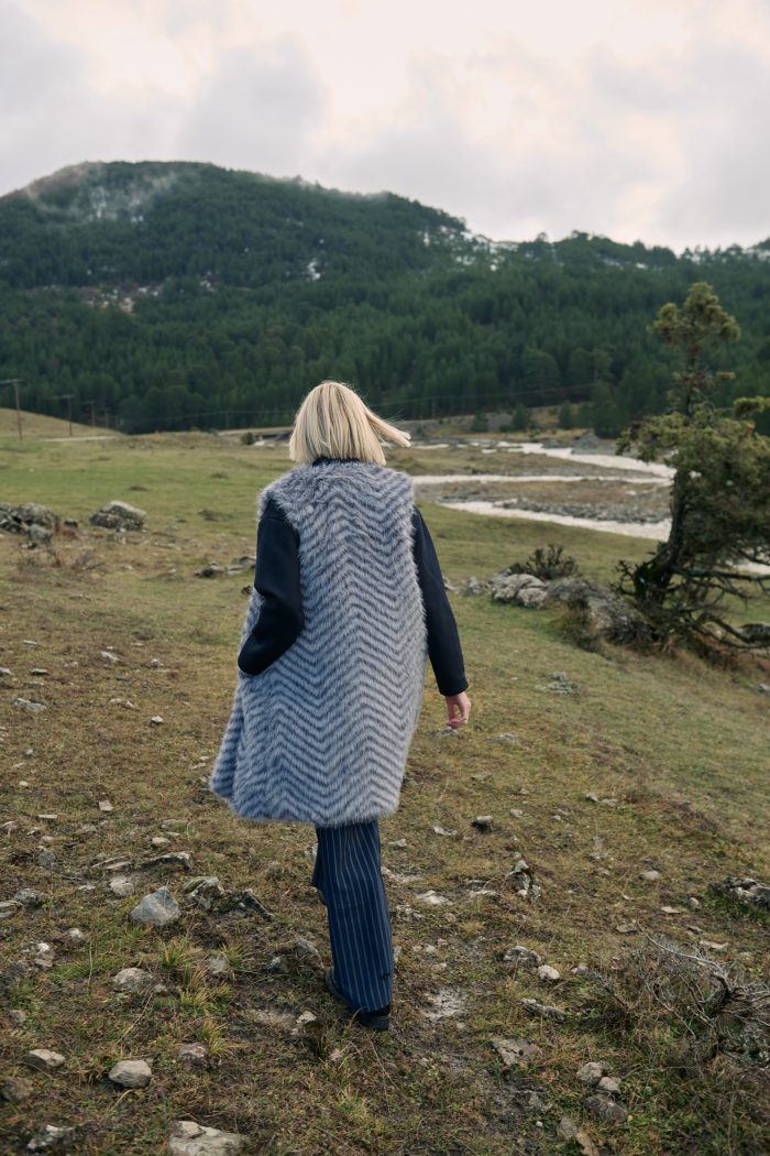Γιλέκο Faux Fur Γκρι Ζεβρέ “Silver Mist”