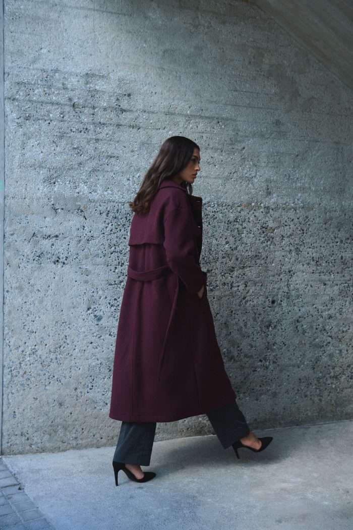 Παλτό Μάλλινο Μπορντό Trench “Viola”