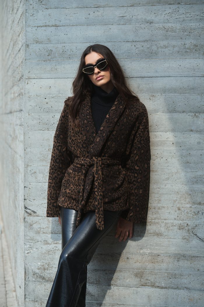 Πλεκτή Παλτοζακέτα Καφέ Leopard “Leona”