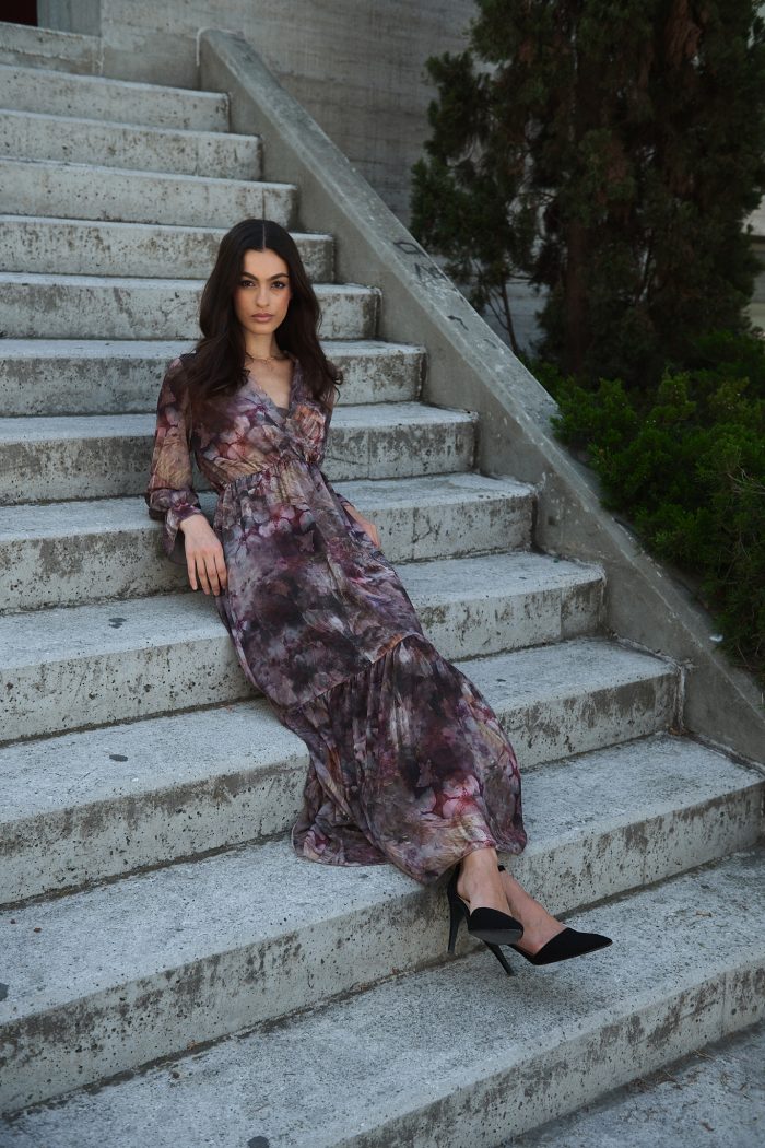 Φόρεμα Maxi Εμπριμέ Μουσελίνα “Iris”