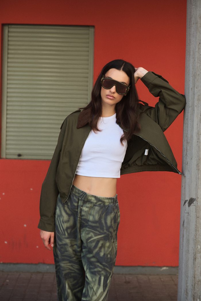 Χακί Bomber με Καφέ Κοτλέ Γιακά “Sloane”