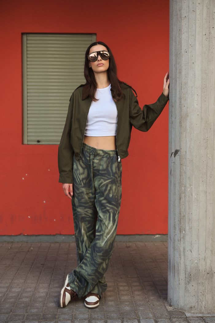 Χακί Bomber με Καφέ Κοτλέ Γιακά “Sloane”