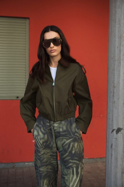 Χακί Bomber με Καφέ Κοτλέ Γιακά “Sloane”