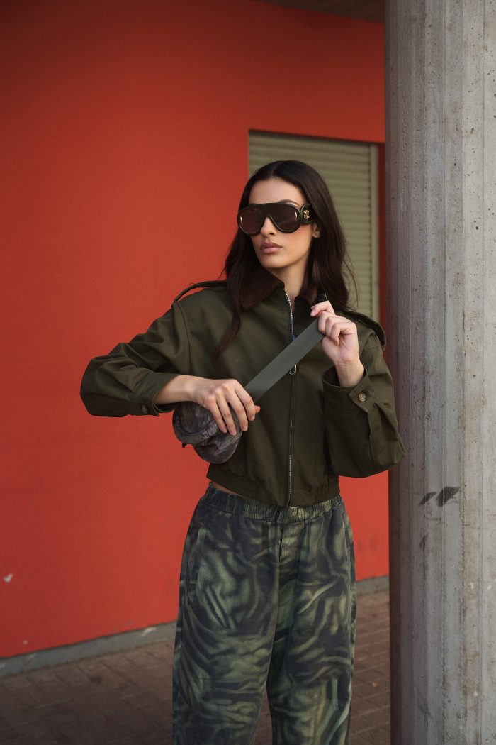 Χακί Bomber με Καφέ Κοτλέ Γιακά “Sloane”
