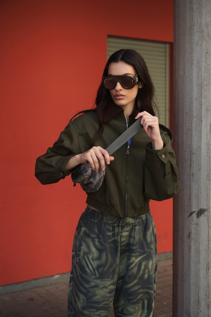 Χακί Bomber με Καφέ Κοτλέ Γιακά “Sloane”