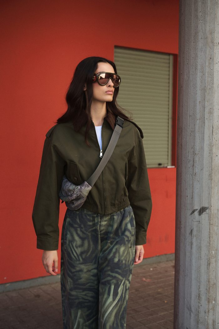 Χακί Bomber με Καφέ Κοτλέ Γιακά “Sloane”