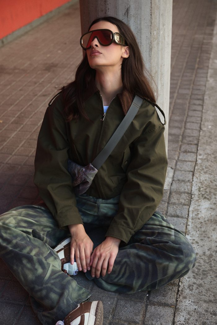 Χακί Bomber με Καφέ Κοτλέ Γιακά “Sloane”