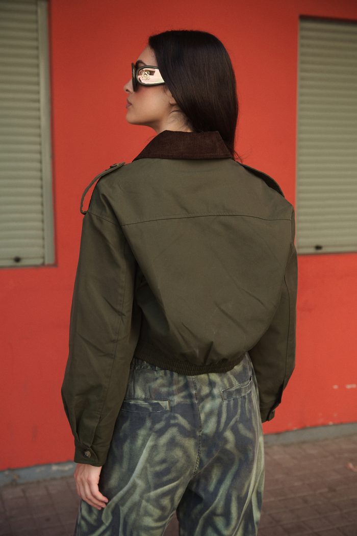 Χακί Bomber με Καφέ Κοτλέ Γιακά “Sloane”