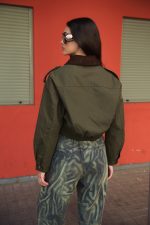 Χακί Bomber με Καφέ Κοτλέ Γιακά “Sloane”