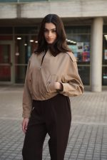 Μπεζ Bomber με Καφέ Κοτλέ Γιακά “Harper”