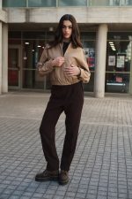 Μπεζ Bomber με Καφέ Κοτλέ Γιακά “Harper”