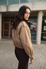 Μπεζ Bomber με Καφέ Κοτλέ Γιακά “Harper”