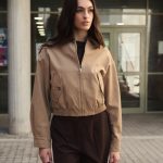 Μπεζ Bomber με Καφέ Κοτλέ Γιακά “Harper”