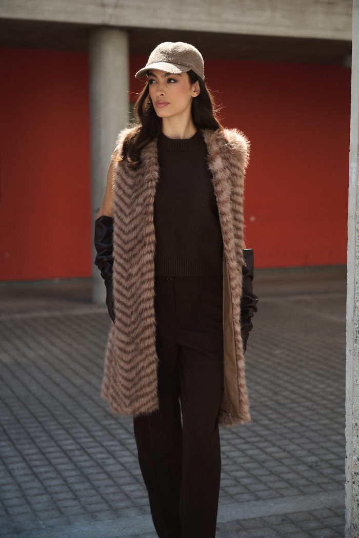 Γιλέκο Faux Fur Καφέ Ζεβρέ “Mocha Soul”