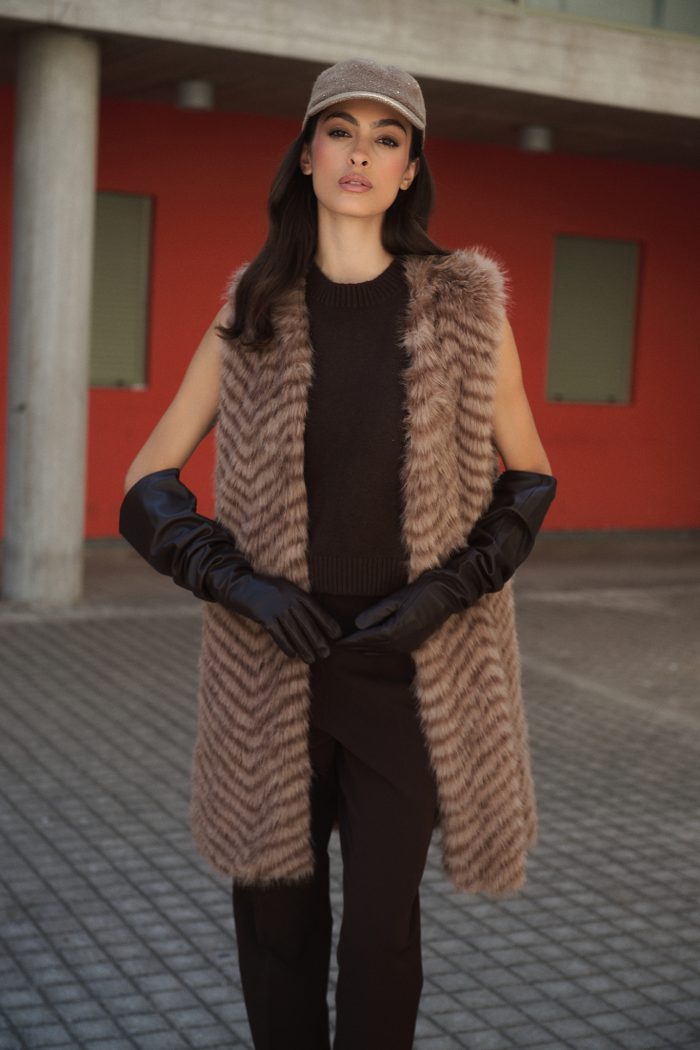 Γιλέκο Faux Fur Καφέ Ζεβρέ “Mocha Soul”