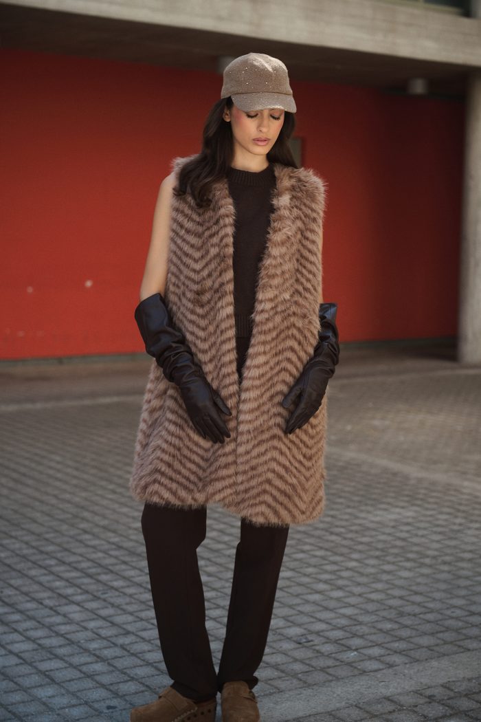 Γιλέκο Faux Fur Καφέ Ζεβρέ “Mocha Soul”