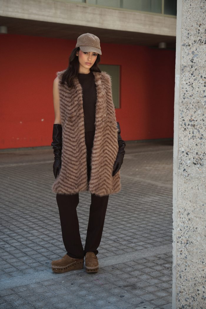 Γιλέκο Faux Fur Καφέ Ζεβρέ “Mocha Soul”