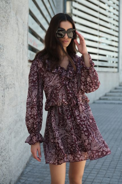 Μίνι Φόρεμα Μπορντό με Paisley Print “Adele”