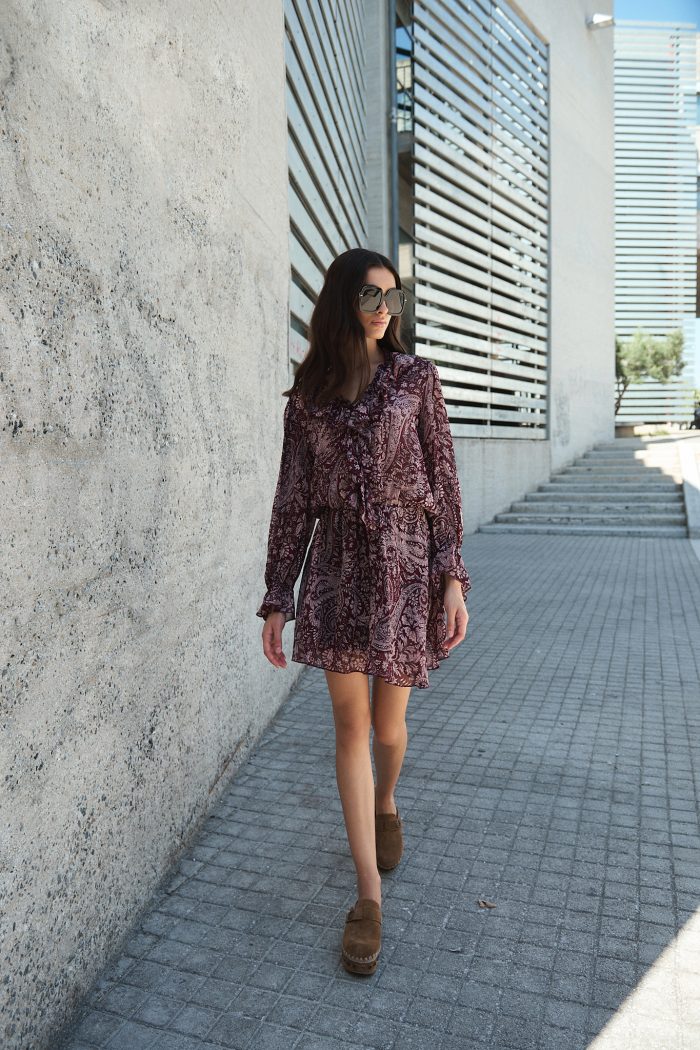 Μίνι Φόρεμα Μπορντό με Paisley Print “Adele”