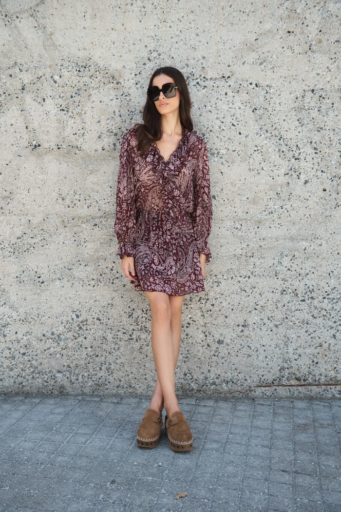 Μίνι Φόρεμα Μπορντό με Paisley Print “Adele”