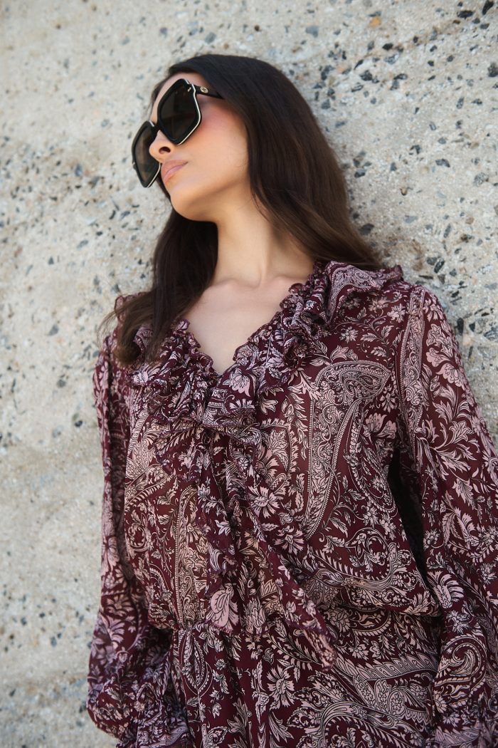 Μίνι Φόρεμα Μπορντό με Paisley Print “Adele”
