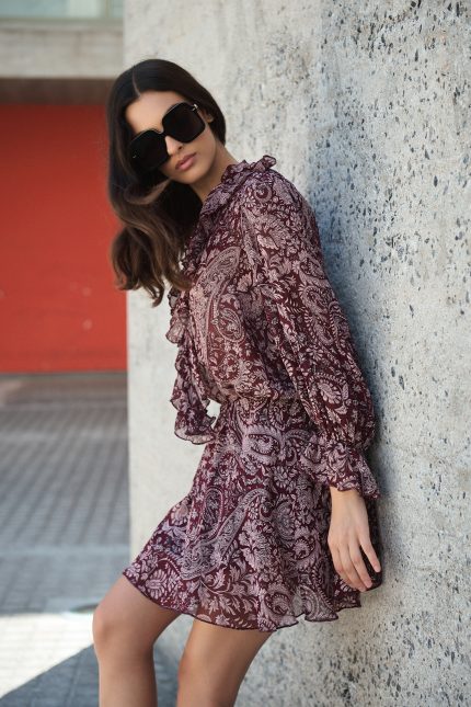Μίνι Φόρεμα Μπορντό με Paisley Print “Adele”