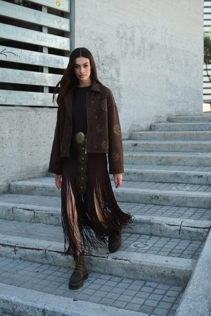 Καφέ Κεντητό Jacket με Παγέτες “Dahlia”