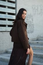 Καφέ Κεντητό Jacket με Παγέτες “Dahlia”