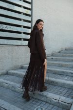 Καφέ Κεντητό Jacket με Παγέτες “Dahlia”