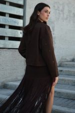 Καφέ Κεντητό Jacket με Παγέτες “Dahlia”