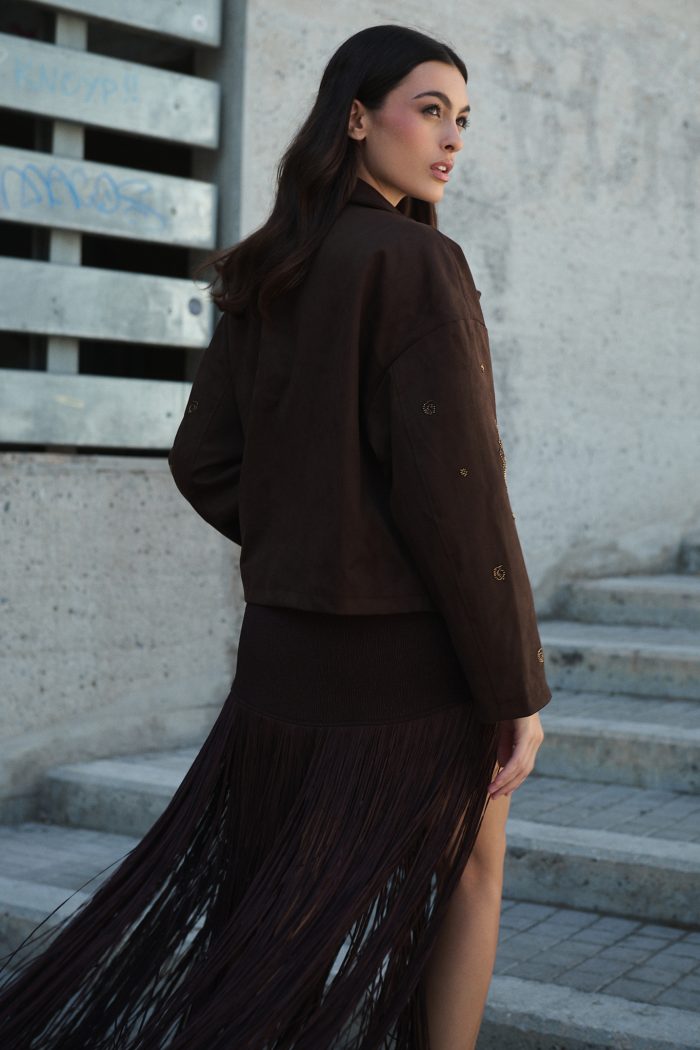 Καφέ Κεντητό Jacket με Παγέτες “Dahlia”