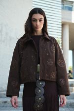 Καφέ Κεντητό Jacket με Παγέτες “Dahlia”