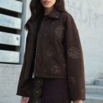 Καφέ Κεντητό Jacket με Παγέτες “Dahlia”