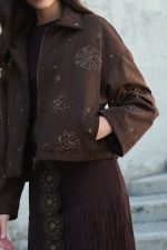 Καφέ Κεντητό Jacket με Παγέτες “Dahlia”