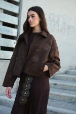 Καφέ Κεντητό Jacket με Παγέτες “Dahlia”