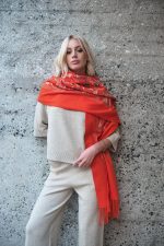 Φουλάρι Πορτοκαλί με Κεντήματα “Saffron”