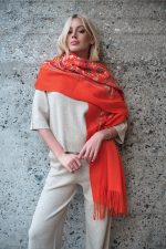 Φουλάρι Πορτοκαλί με Κεντήματα “Saffron”