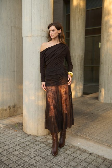 Φούστα Δαντελένια Σοκολατί “Orchidea”