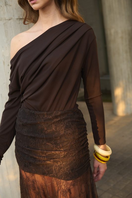 Κορμάκι Σοκολατί Draped “Selene”