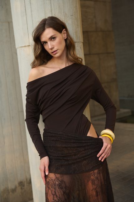 Κορμάκι Σοκολατί Draped “Selene”