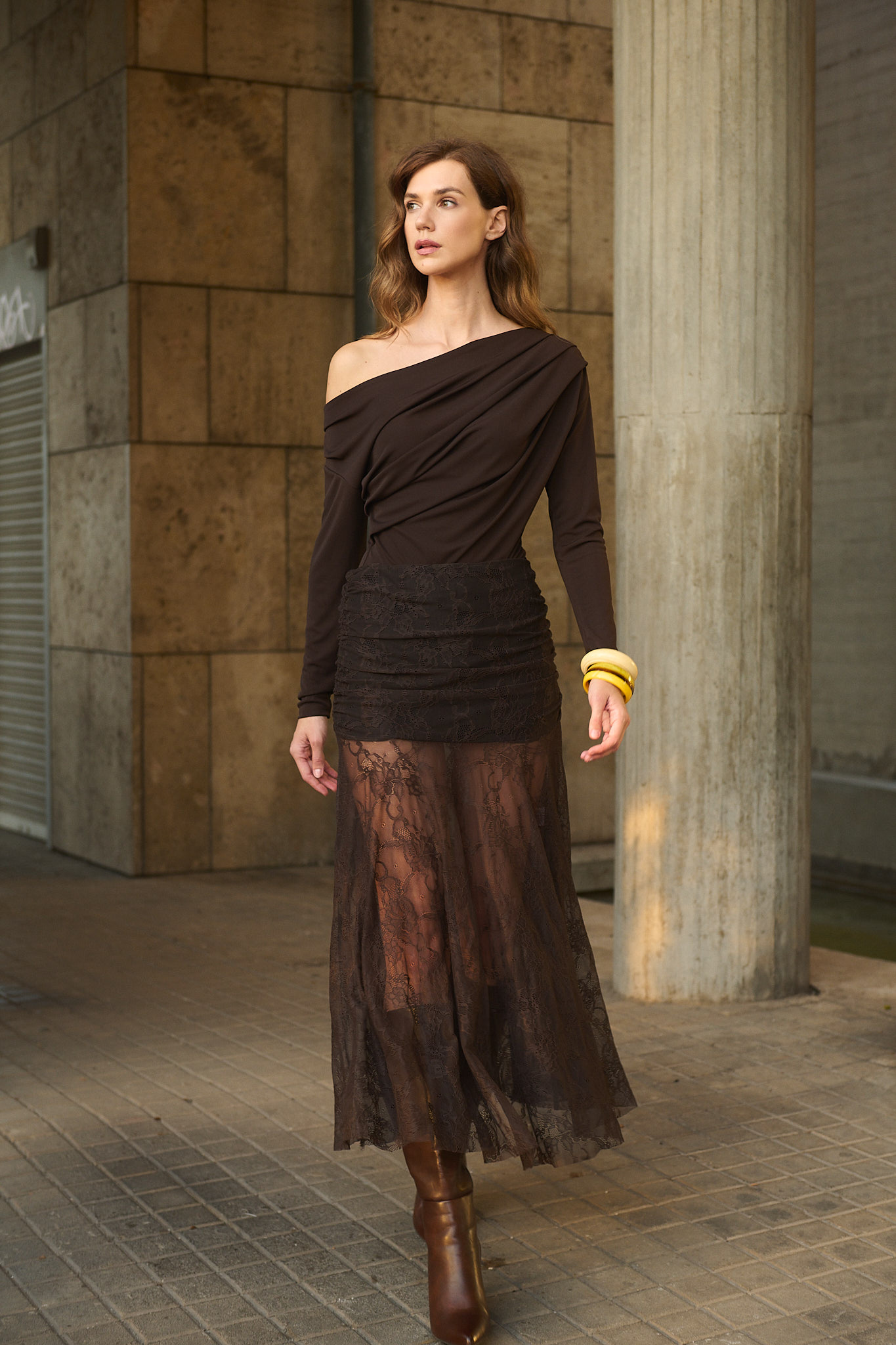 Κορμάκι Σοκολατί Draped “Selene” Κορμάκι Σοκολατί Draped “Selene”