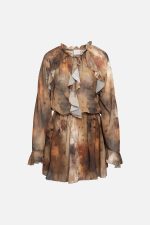 Φόρεμα Mini σε Γήινο Εμπριμέ με Βολάν “Autumn Lily”