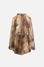 Φόρεμα Mini σε Γήινο Εμπριμέ με Βολάν “Autumn Lily”