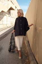 Κάπα Σκούρο Μπλε Μάλλινη Ύφανση “Isolde”
