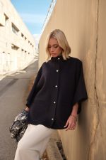 Κάπα Σκούρο Μπλε Μάλλινη Ύφανση “Isolde”
