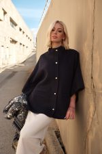 Κάπα Σκούρο Μπλε Μάλλινη Ύφανση “Isolde”