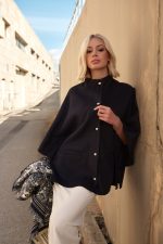 Κάπα Σκούρο Μπλε Μάλλινη Ύφανση “Isolde”
