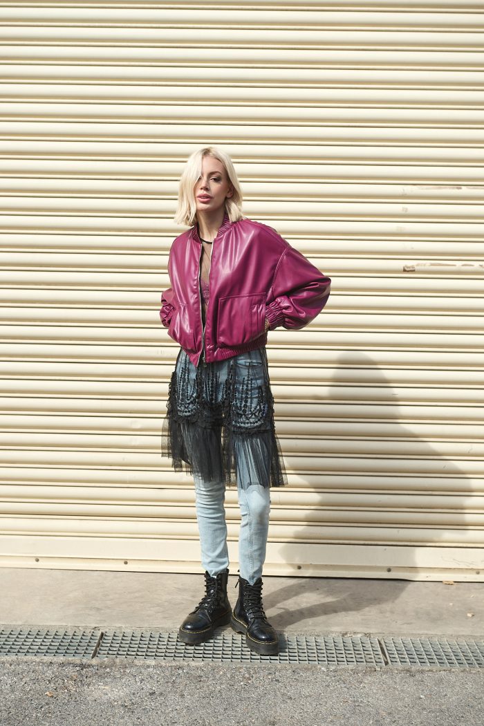 Bomber jacket δερματίνη “Rebel Rose”