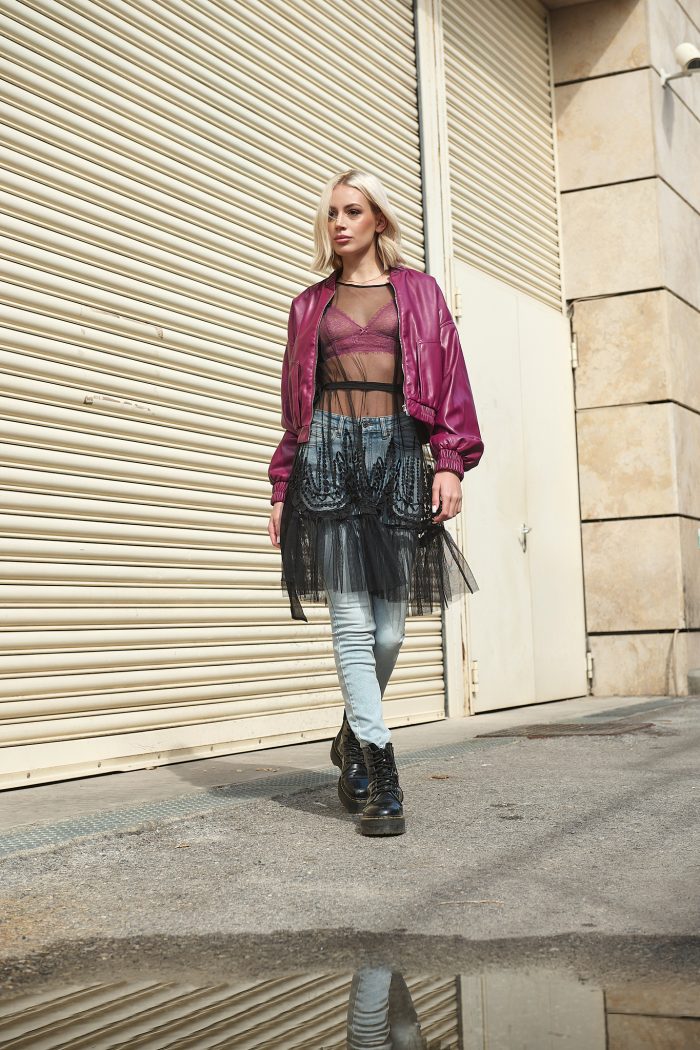 Bomber jacket δερματίνη “Rebel Rose”